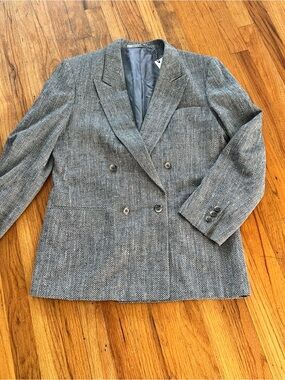 Vintage Guy Laroche Herringbone Double-Breasted Blazer in Gray and Black